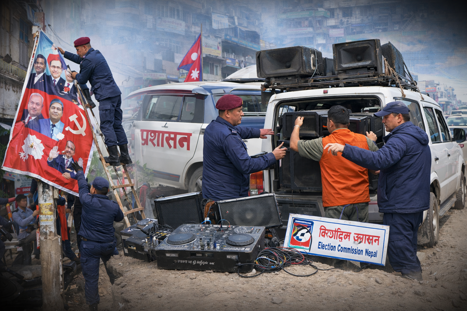 निर्वाचन आचारसंहिताको धज्जी उडाउँदै दलहरू, ब्यानर–डिजे हटाउन प्रशासन सक्रिय